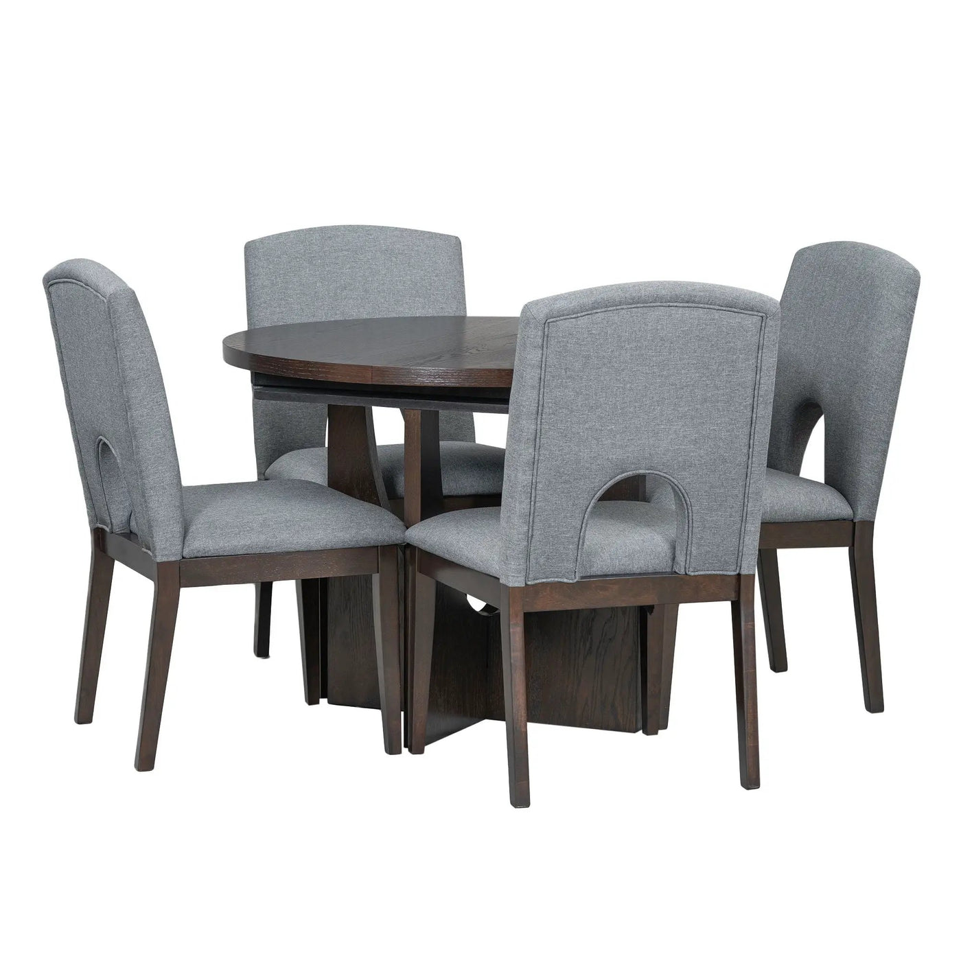 Topmax - 5 Piece Modern Extendable Round Dining Table Set With Removable Leaf For Small Places by Unique Piece Furniture