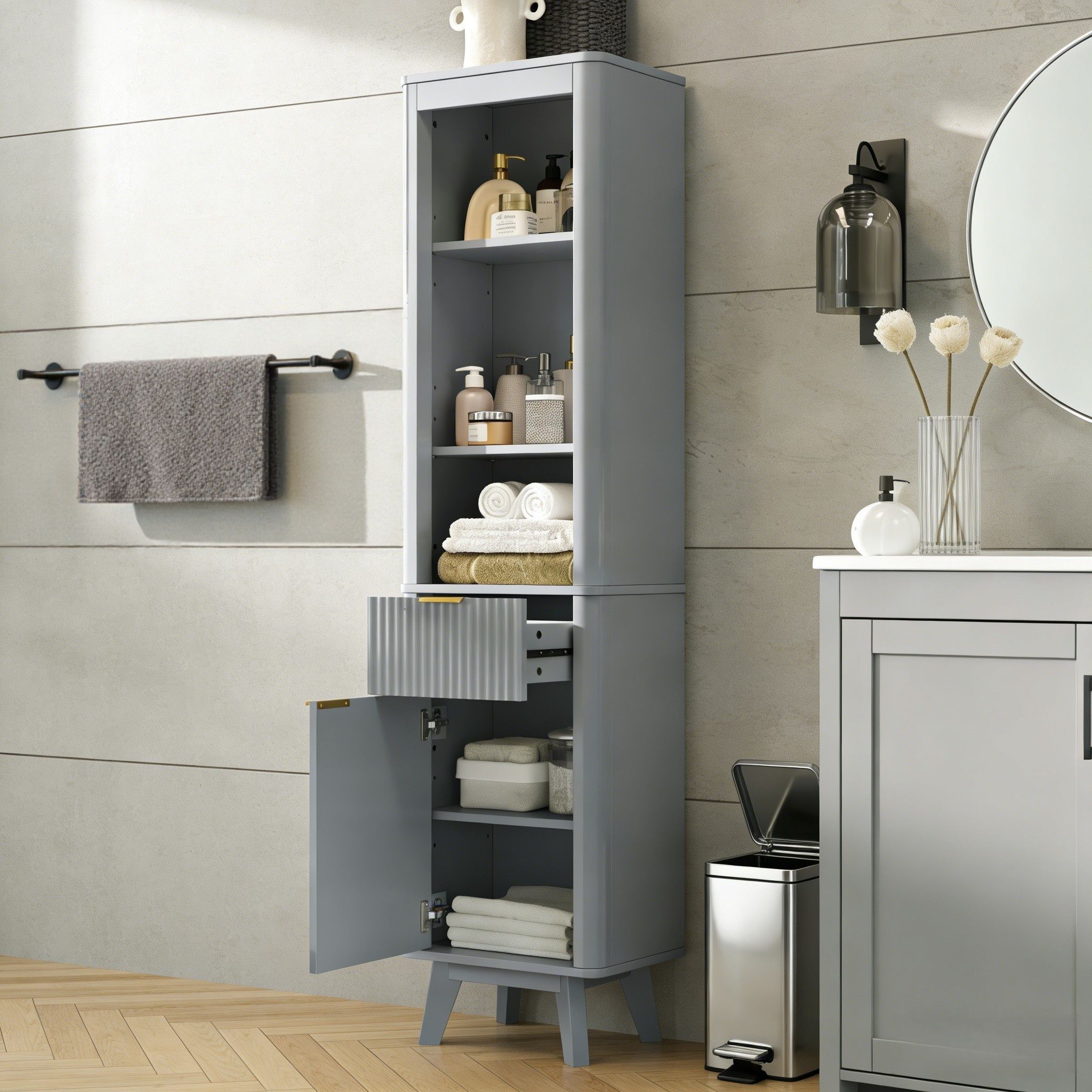 Tall Bathroom Storage Cabinet With Adjustable Shelves And 1 Drawer & Door by HouseOfZazla