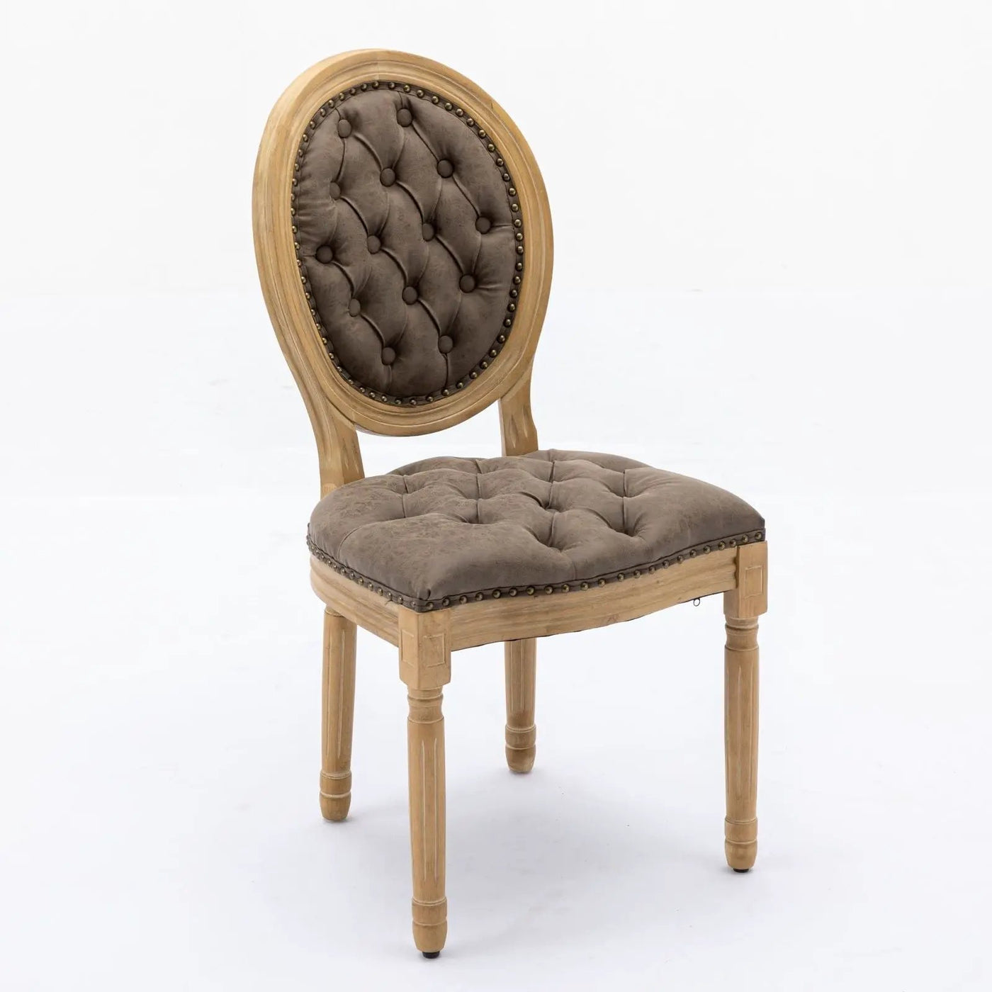 French Style Solid Wood Frame Antique Painting, Hand-Pulled Buckle Decoration Artificial Dining Chair With Nailhead Trim, Wood Legs by Unique Piece Furniture