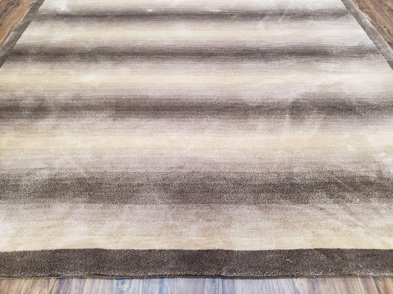 Vintage Safavieh Tibetan Indian Rug 6x9, Nepal Rug, Handmade, Striped Rug, Brown & Beige, 6x9 Oriental Carpet, Wool, Soft by Jewel Rugs