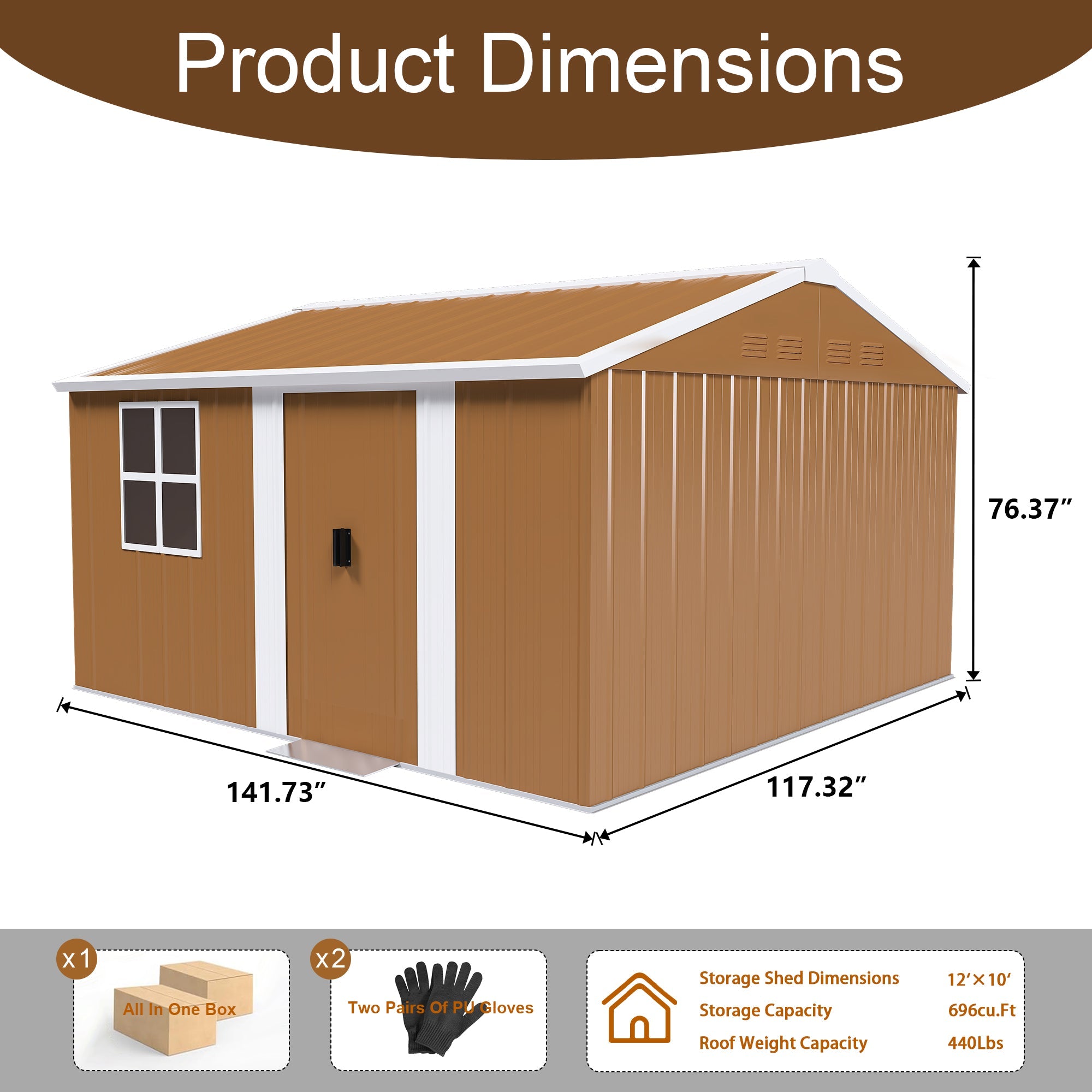 12x10 FT Heavy-Duty Metal Storage Shed with Lockable Door & Ventilation by HouseOfZazla
