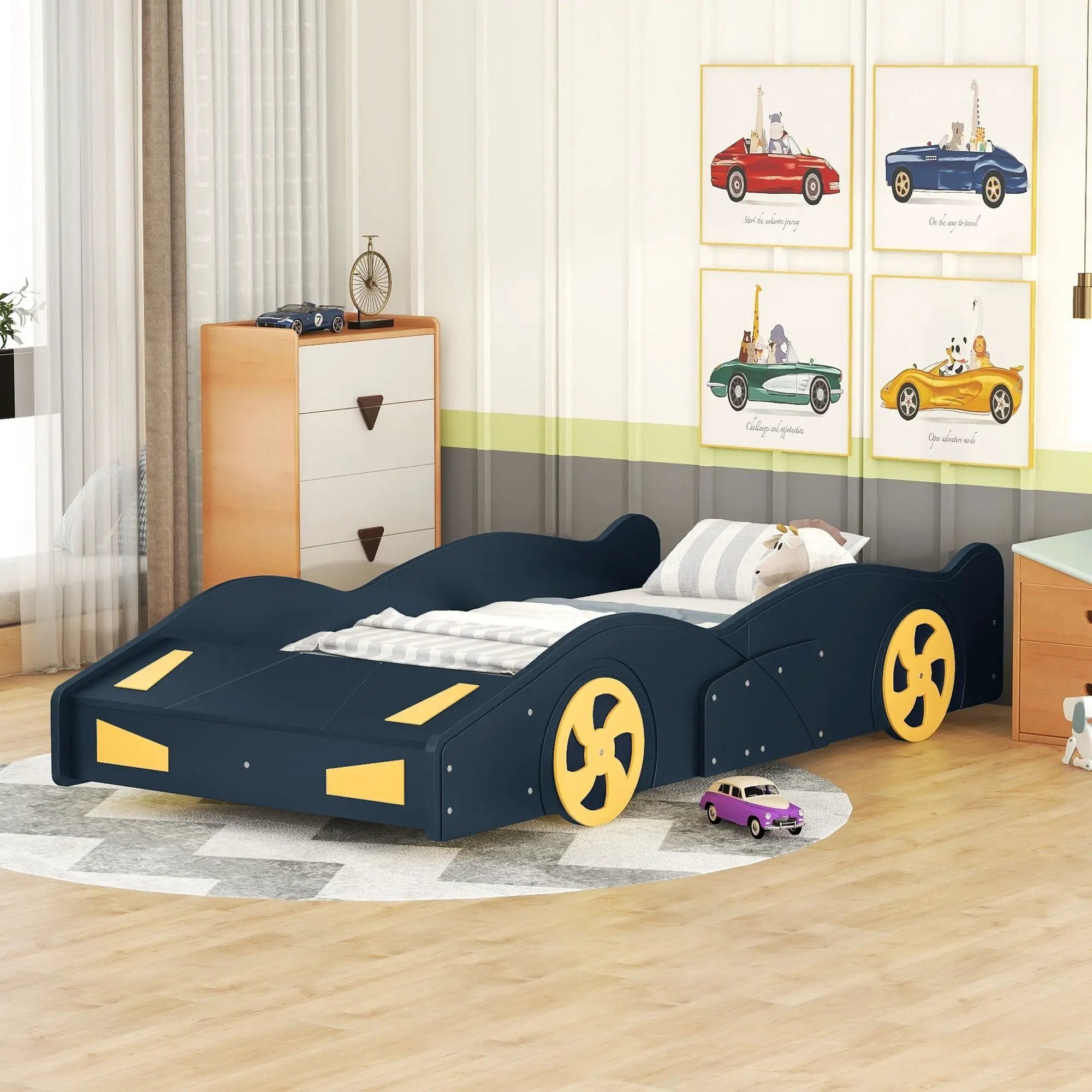 Race Car Shaped Platform Bed With Wheels And Storage by Unique Piece Furniture