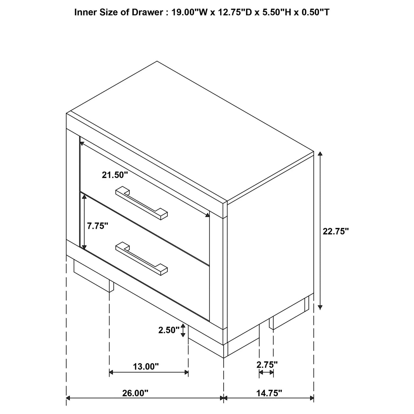Copper - 2 Drawer Rectangular Nightstand by HouseOfZazla