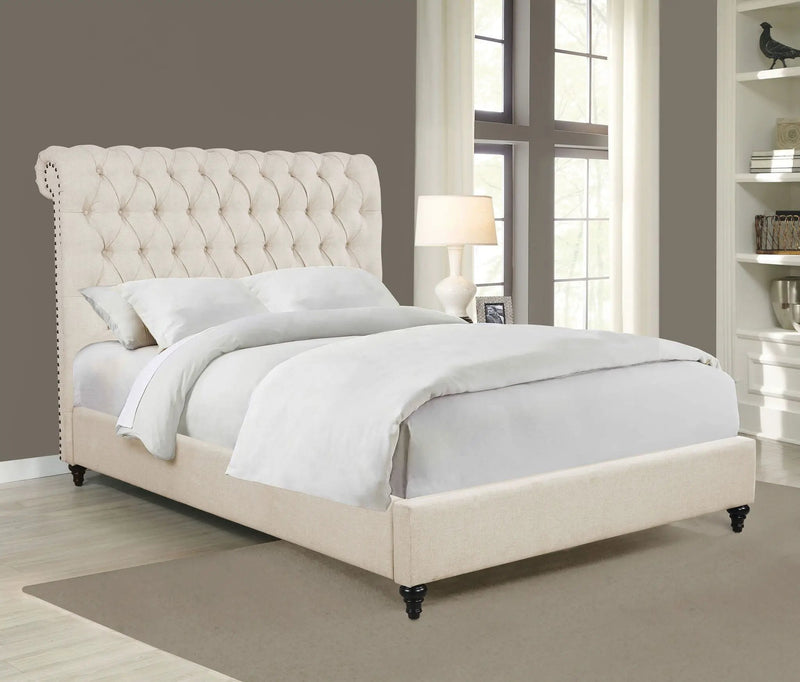 Devon 57-inch Upholstered Eastern King Panel Bed Beige by Unique Piece Furniture
