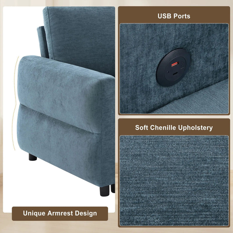 Convertible Sofa Bed Loveseat With Adjustable Backrest And USB Ports by HouseOfZazla