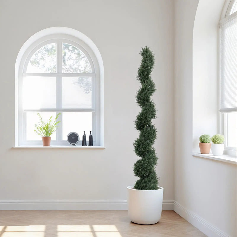 6ft Spiral-Shaped Potted Cedar Tree - 2pcs Artificial Evergreen Set by HouseOfZazla