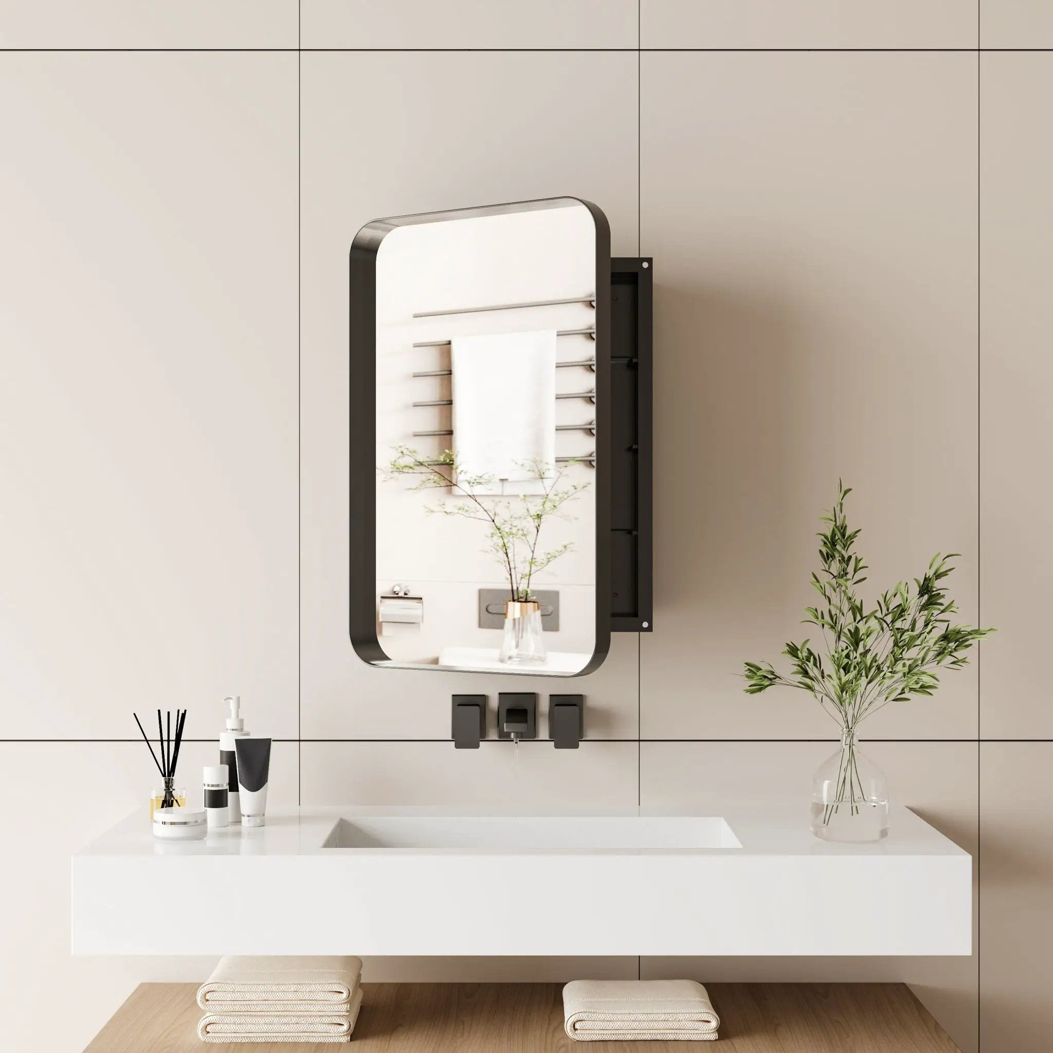 Recessed Metal Framed Medicine Cabinet With Mirror And Adjustable Shelves Wall Mirror With Storage For Bathroom by Unique Piece Furniture