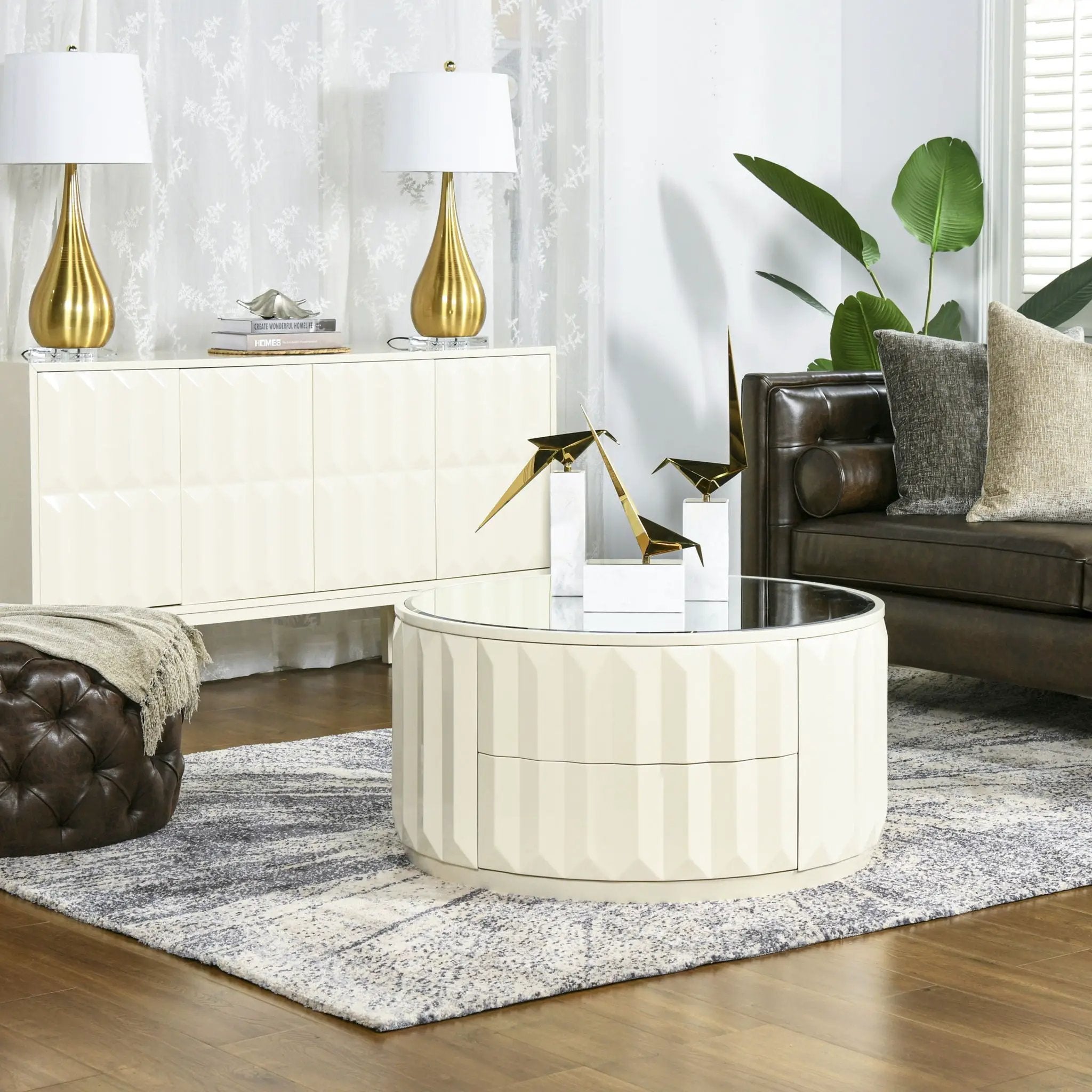 Facino - Round Storage Coffee Table - White Birch by HouseOfZazla