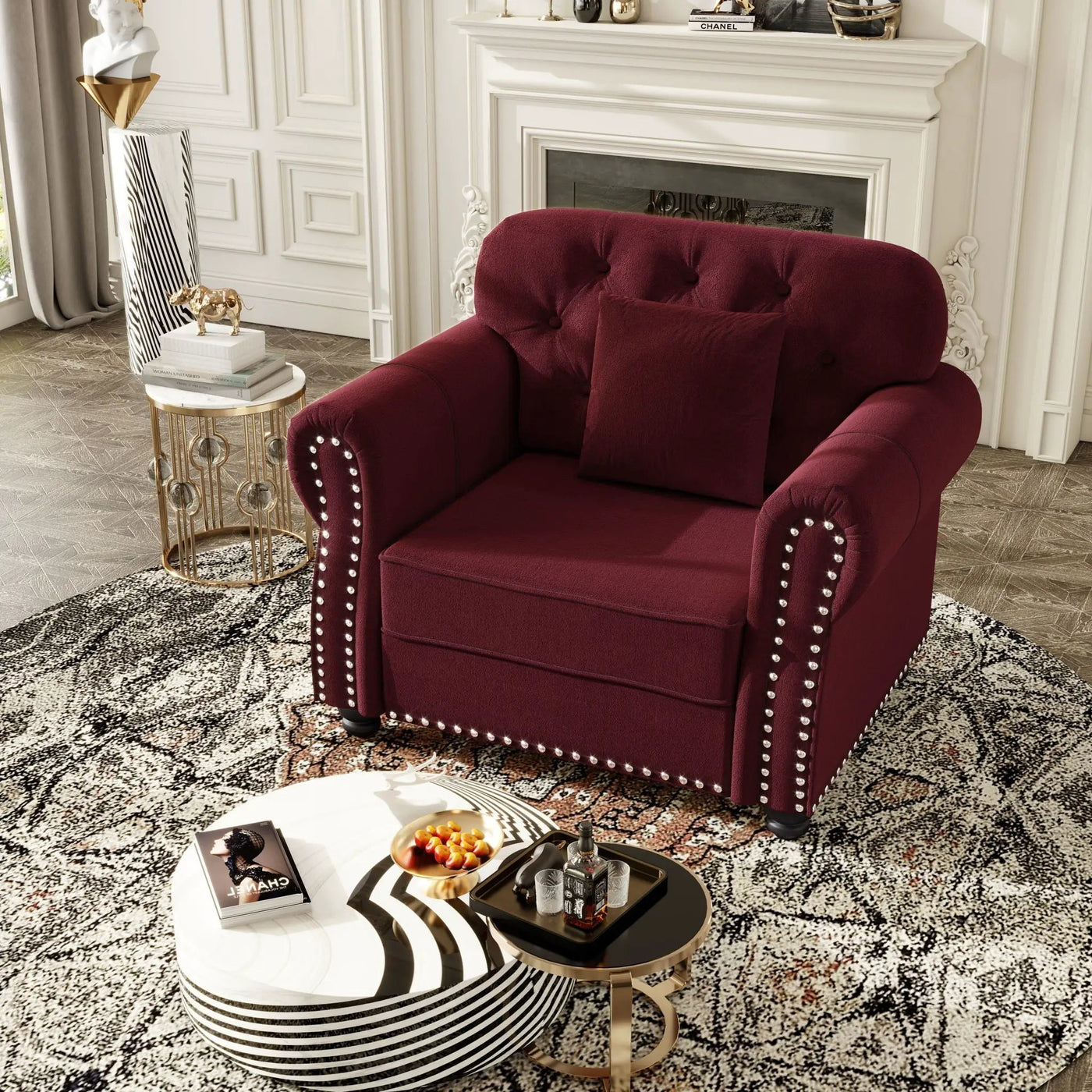 Upholstered Sofa With Nailhead Trim And Rolled Armrests by HouseOfZazla