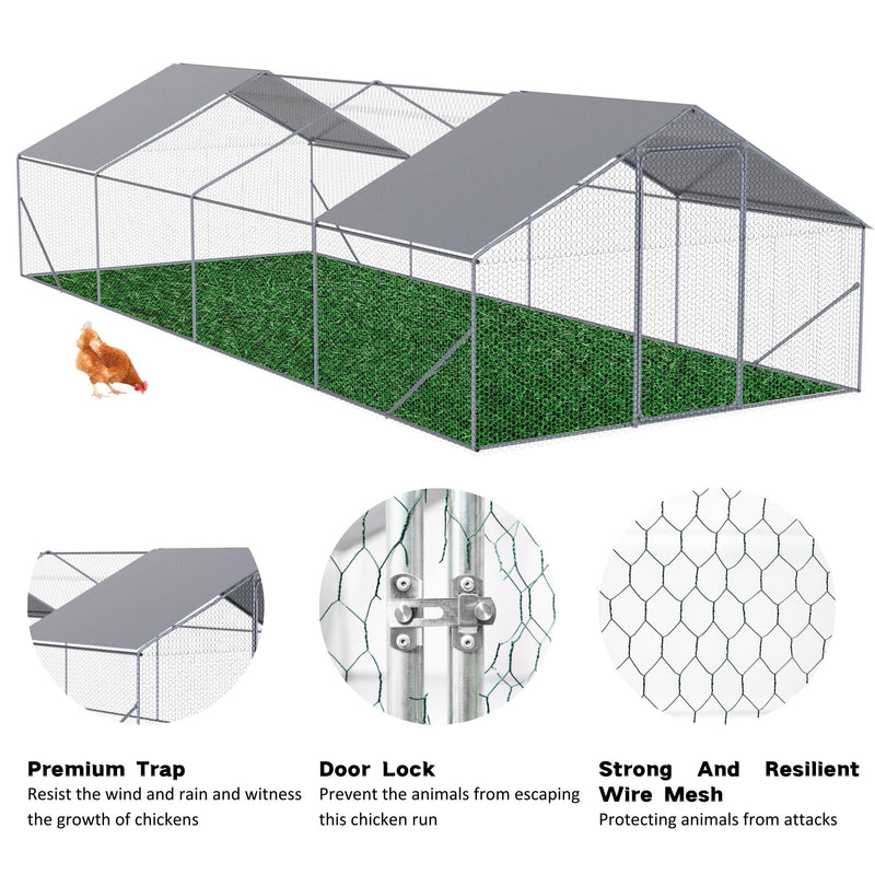 Outdoor Chicken Coop Large Space With Safety Features - Silver Gray by HouseOfZazla