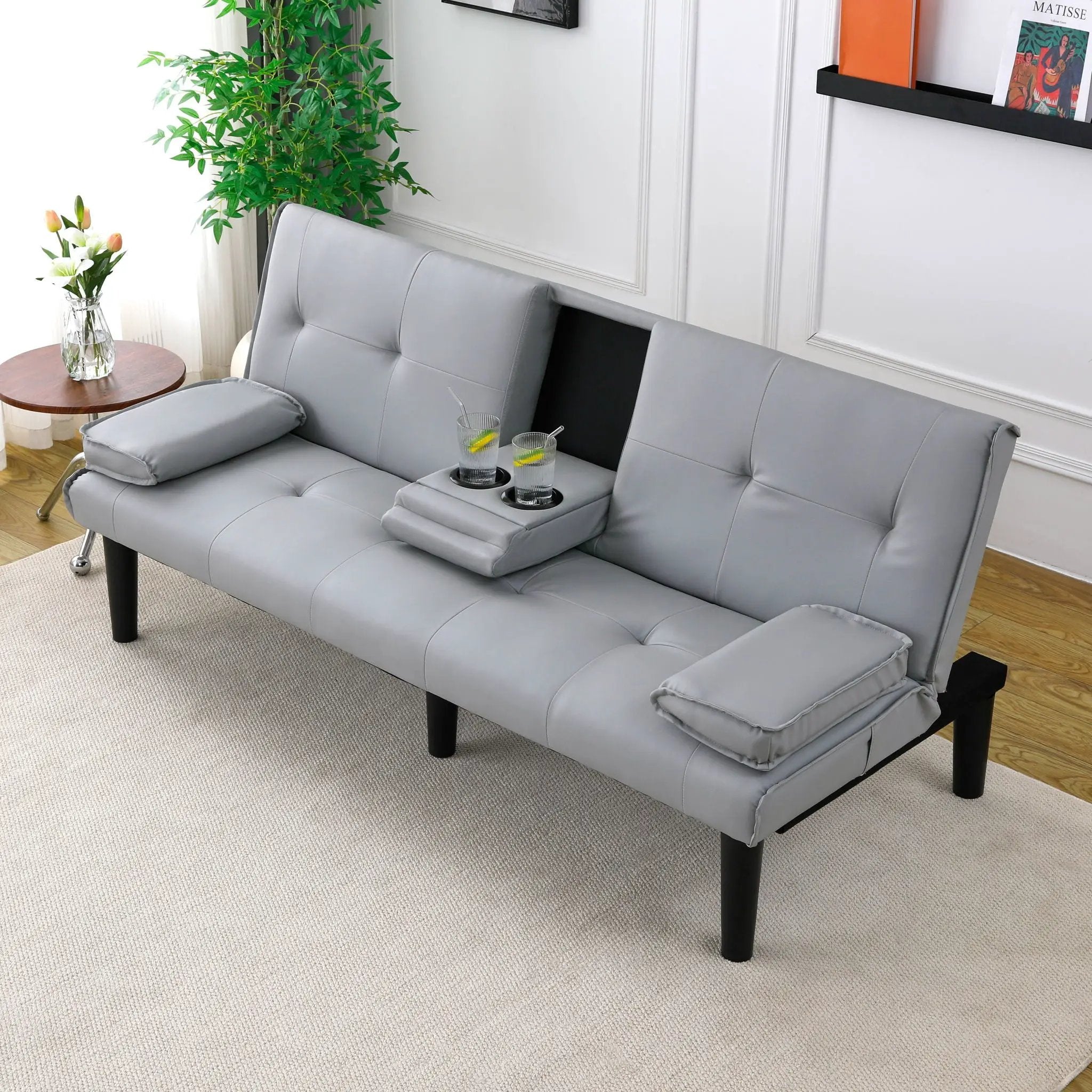 Sofa Bed With Foldable Design And Cup Holder by Unique Piece Furniture