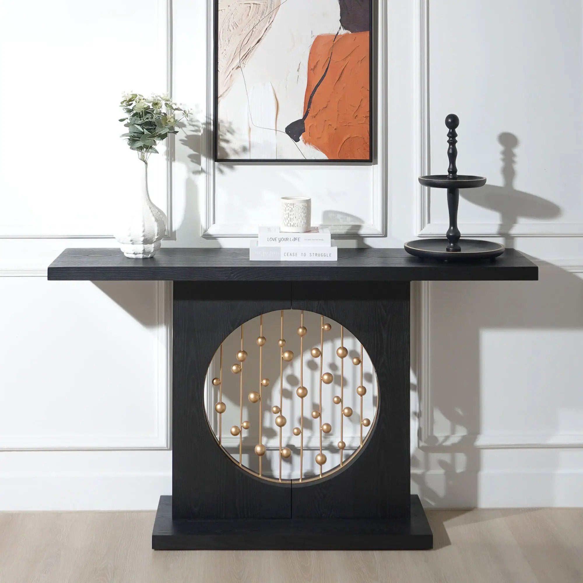 Console Table With Circular Art Decor For Living Room - Multi by Unique Piece Furniture