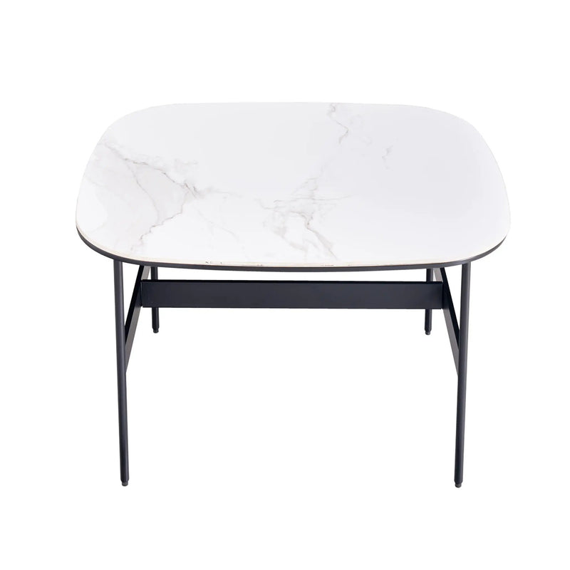 Modern Rectangular Rock Plate Coffee Table Open Space Design Golden Metal Frame Minimalist Living Room Center Table For Lounge Office - Black White by Unique Piece Furniture