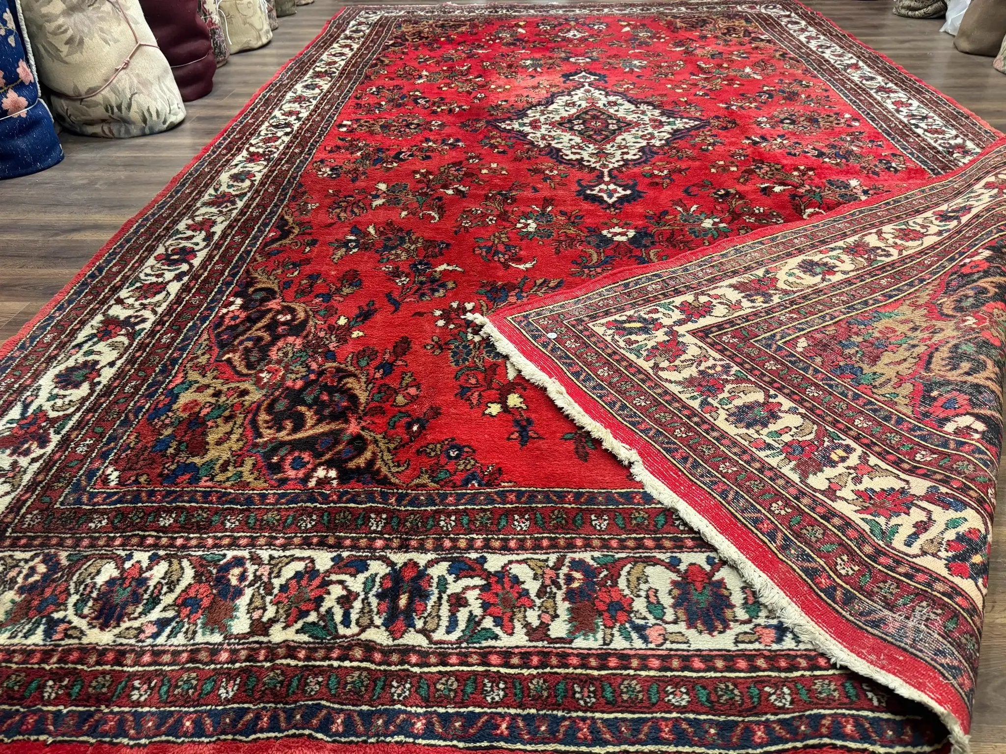 Palace Size Persian Rug 11x18, Red, Bibikabad Rug, Handmade Large Wool Carpet, Persian Hamadan Rug, Dargazin Rug by Jewel Rugs