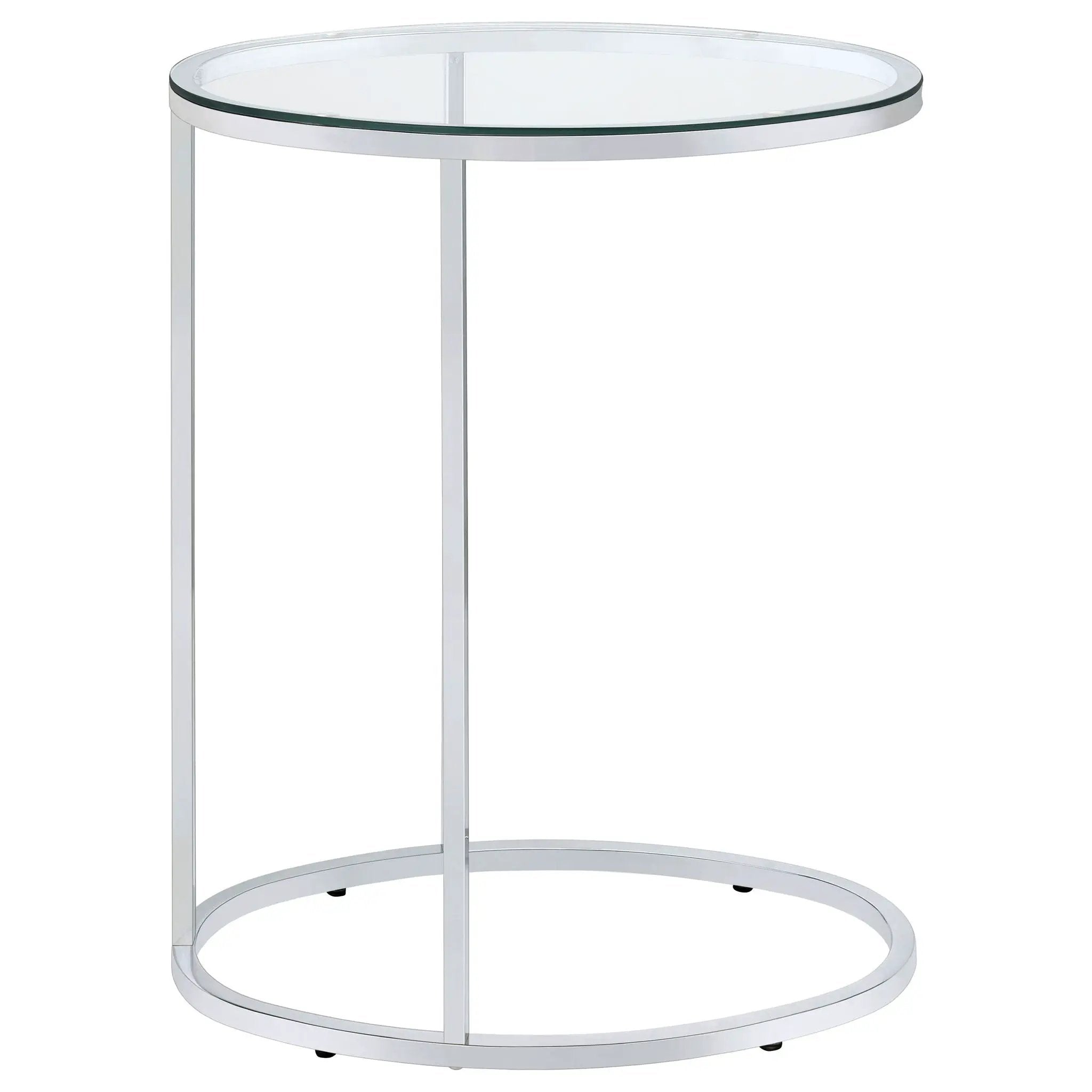 Kyle Oval Glass Top C-Shaped Sofa Side Table Chrome by Unique Piece Furniture
