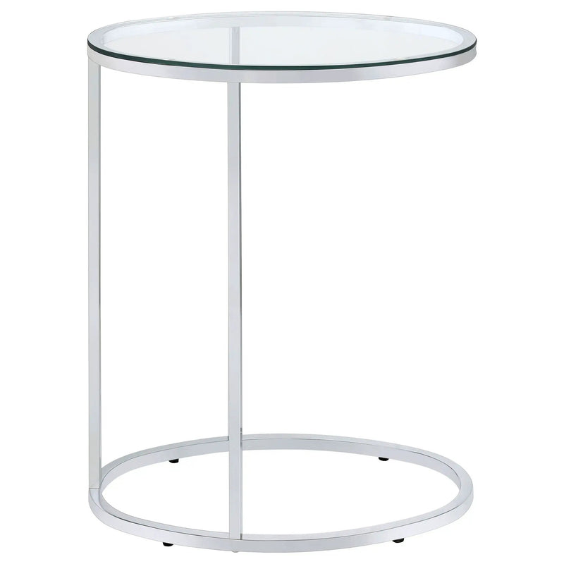 Kyle Oval Glass Top C-Shaped Sofa Side Table Chrome by Unique Piece Furniture