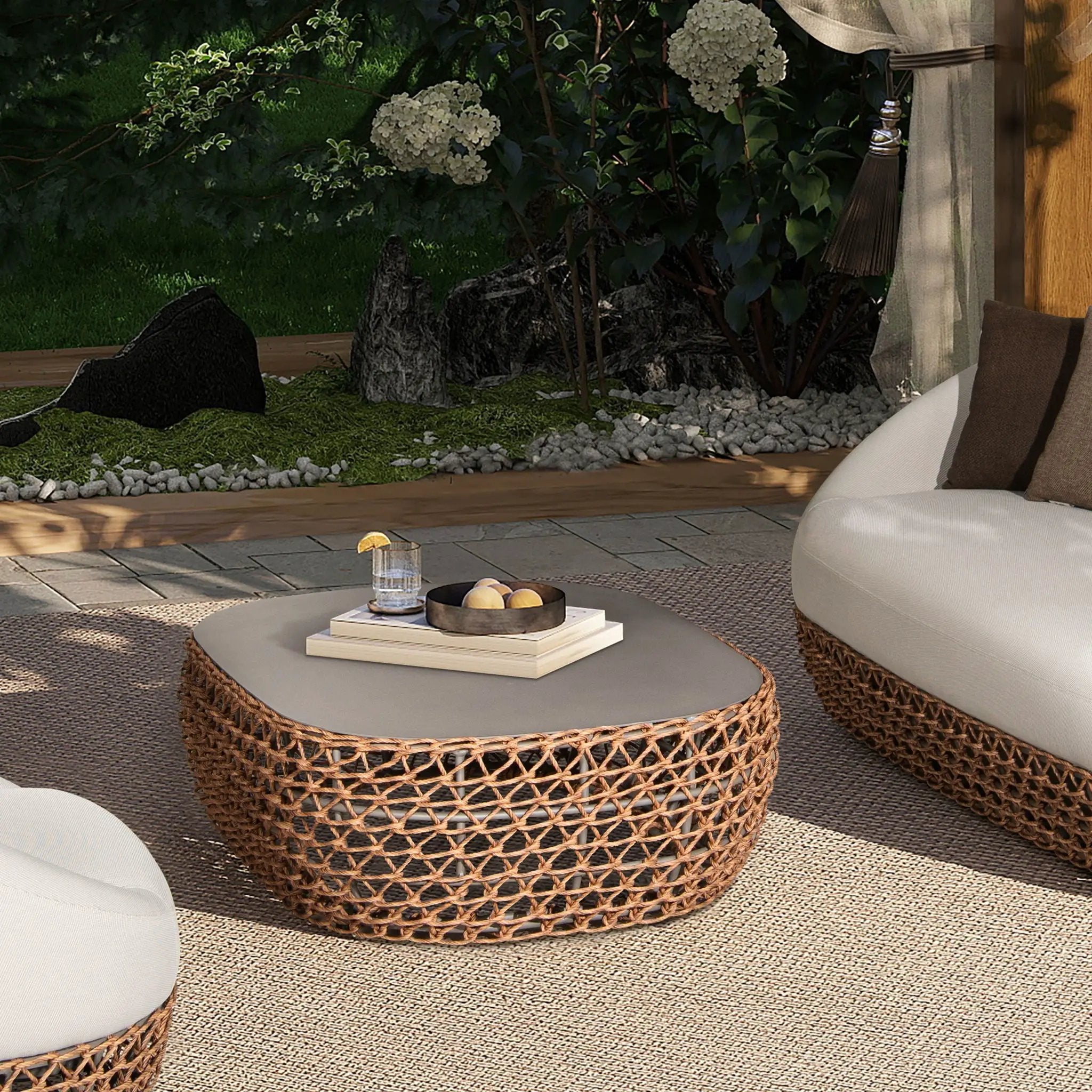 Willow - Oval Woven Patio Coffee Table, Wicker Frame by Unique Piece Furniture