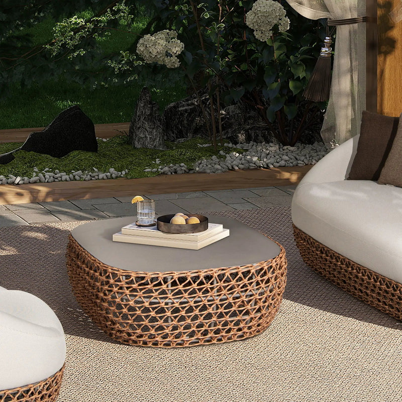Willow - Oval Woven Patio Coffee Table, Wicker Frame by HouseOfZazla