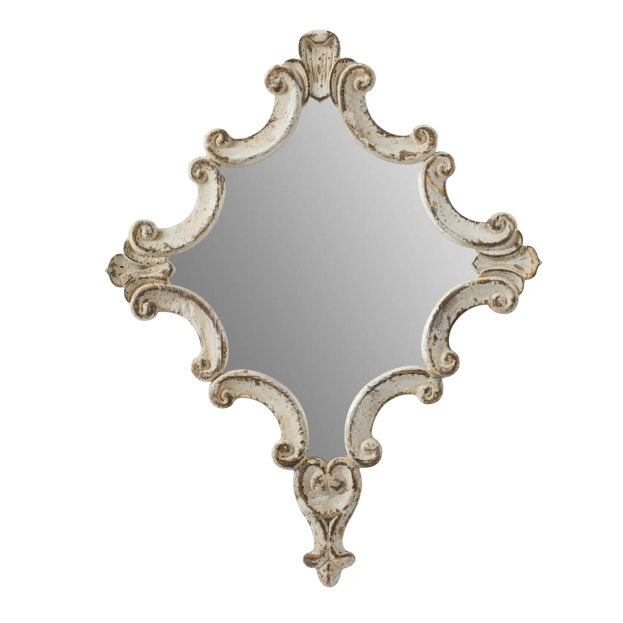 Artistic Diamond Scrollwork Mirror, Home Accent Mirror For Living Room, Entryway, Bedroom, Office - Antique White by Unique Piece Furniture
