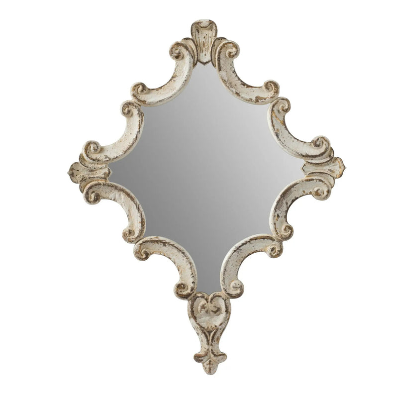 Artistic Diamond Scrollwork Mirror, Home Accent Mirror For Living Room, Entryway, Bedroom, Office - Antique White by Unique Piece Furniture