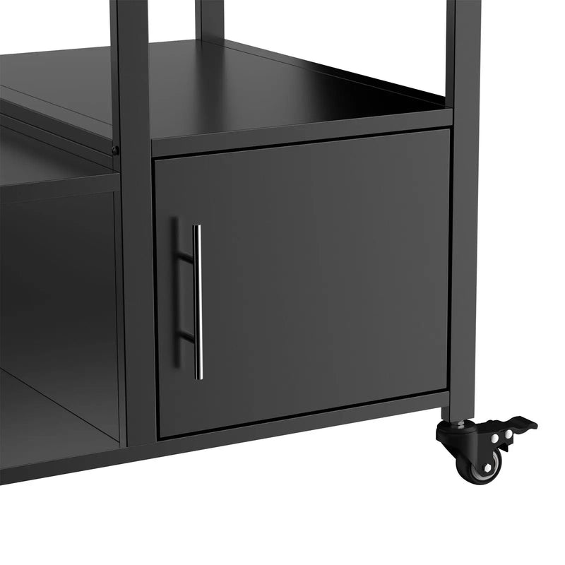 Outdoor Grill Table For Big Egg Style Bbq With Metal Grill Cart And Storage Box And Metal And Stainless Steel - Black / Silver by HouseOfZazla