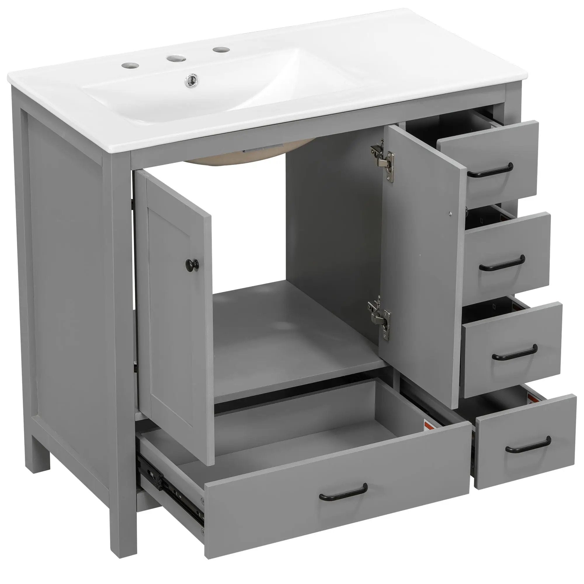 Bathroom Vanity With Ceramic Sink Combo, Abundant Storage Cabinet 2 Soft Close Doors And 5 Drawers by HouseOfZazla