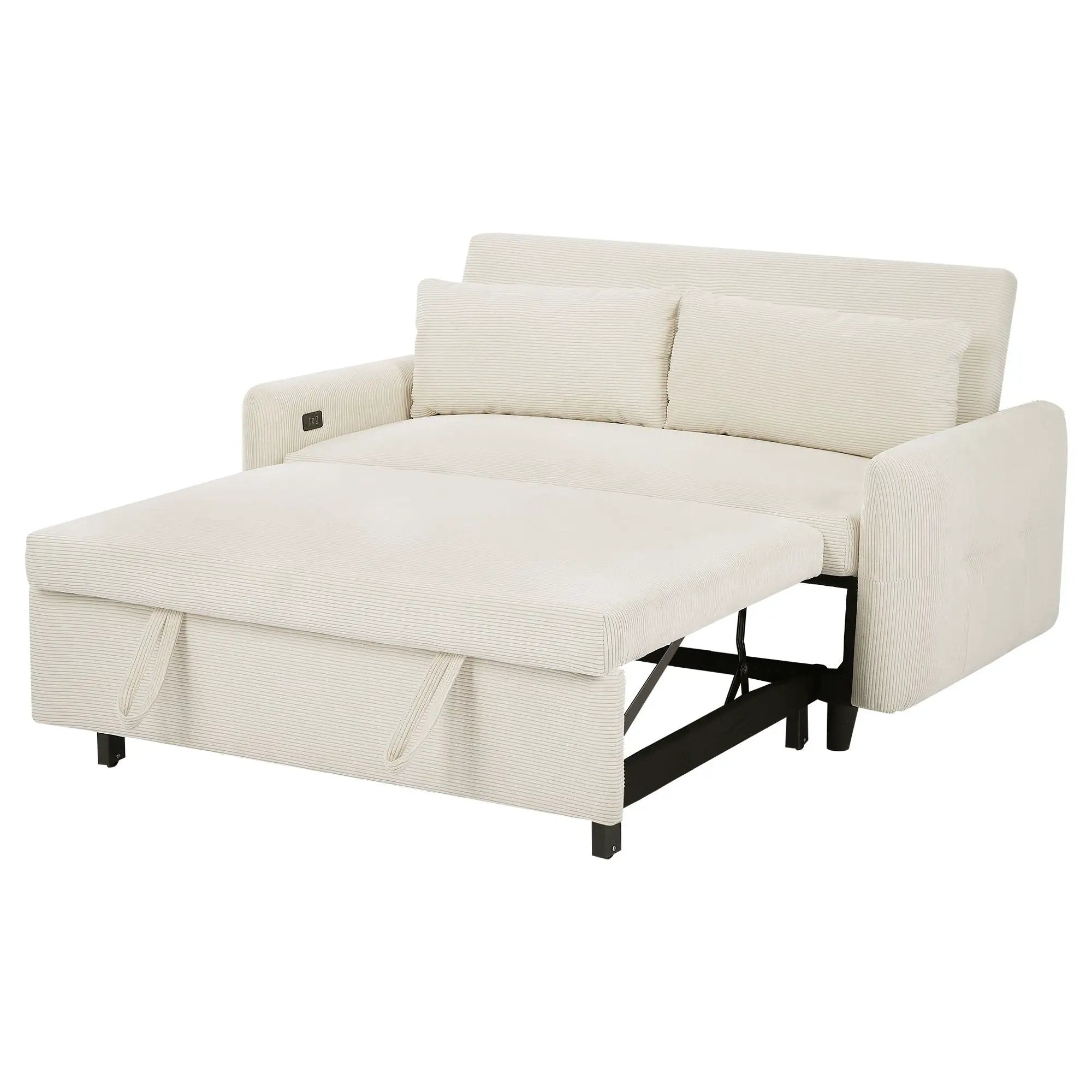 Pull-Out 2 Seat Modern Sleeper Sofa With 2 Throw Pillows And USB Ports by HouseOfZazla