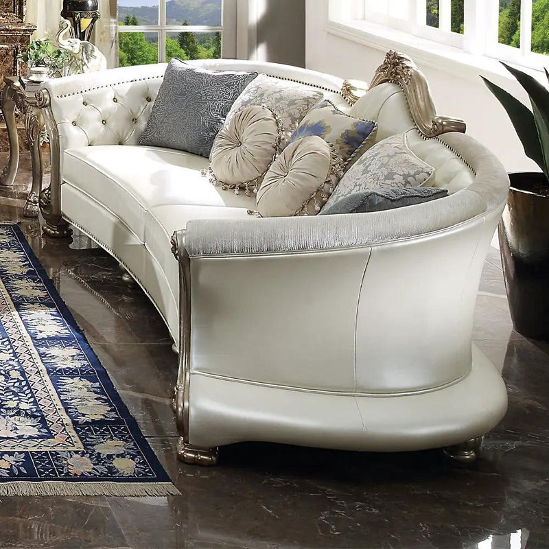Dresden II - Sofa With 7 Pillows - Pearl Synthetic Leather & Gold Patina by Unique Piece Furniture