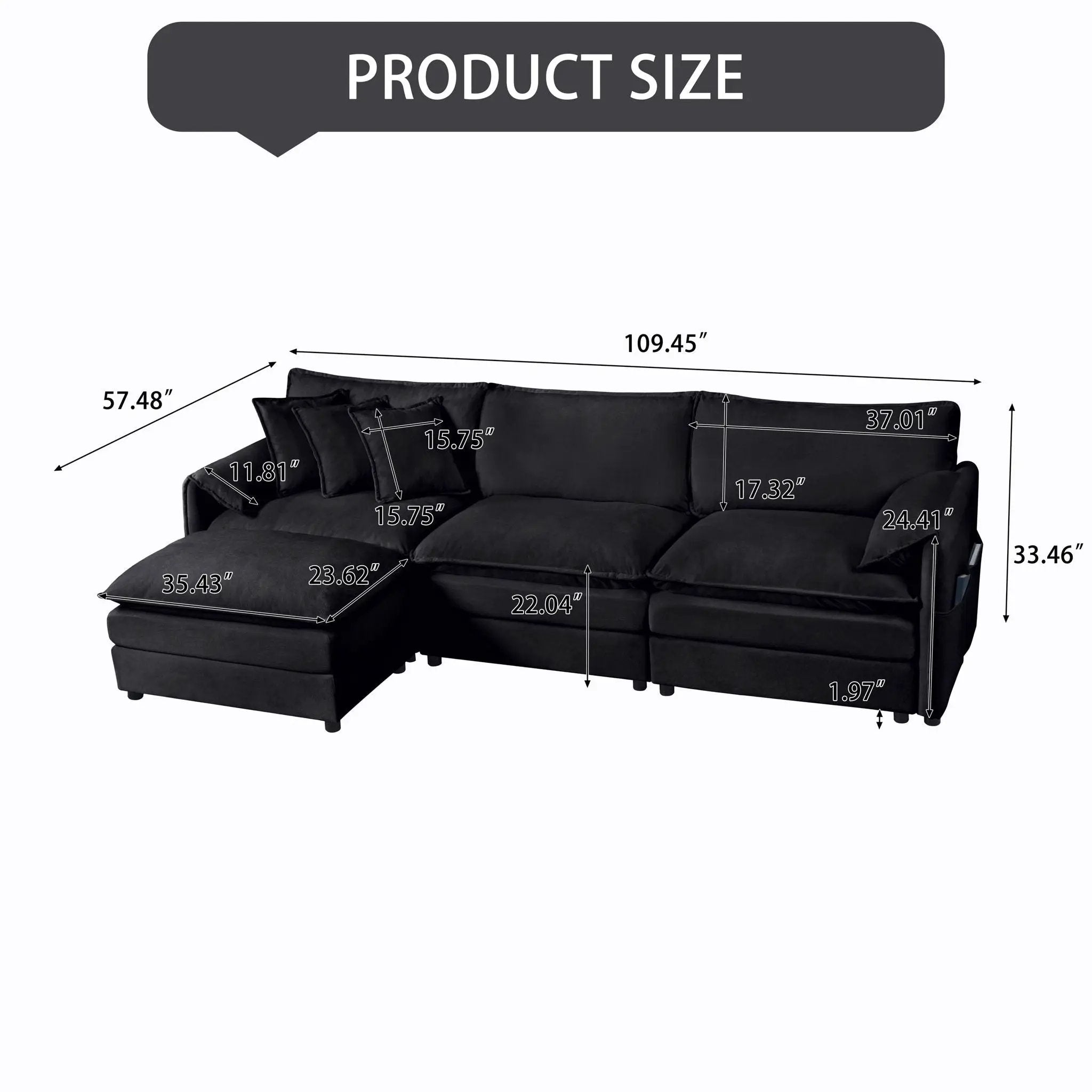 Modern Comfy Deep Seat Modular Sectional Sofa Cloud Couch With Ottoman by Unique Piece Furniture