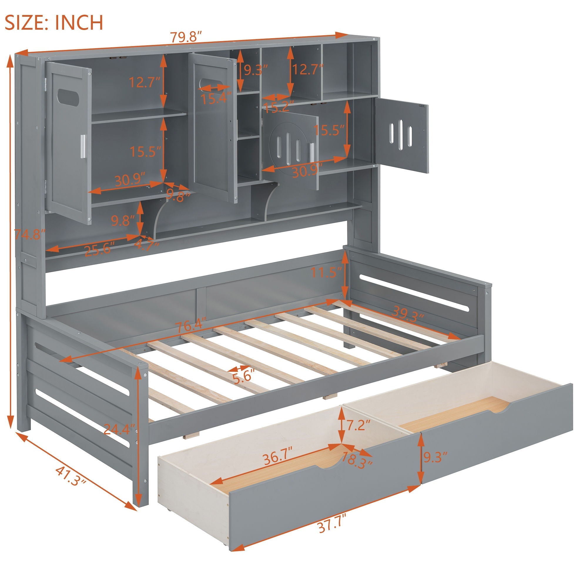 Daybed With All-In-One Cabinet And Shelf by HouseOfZazla