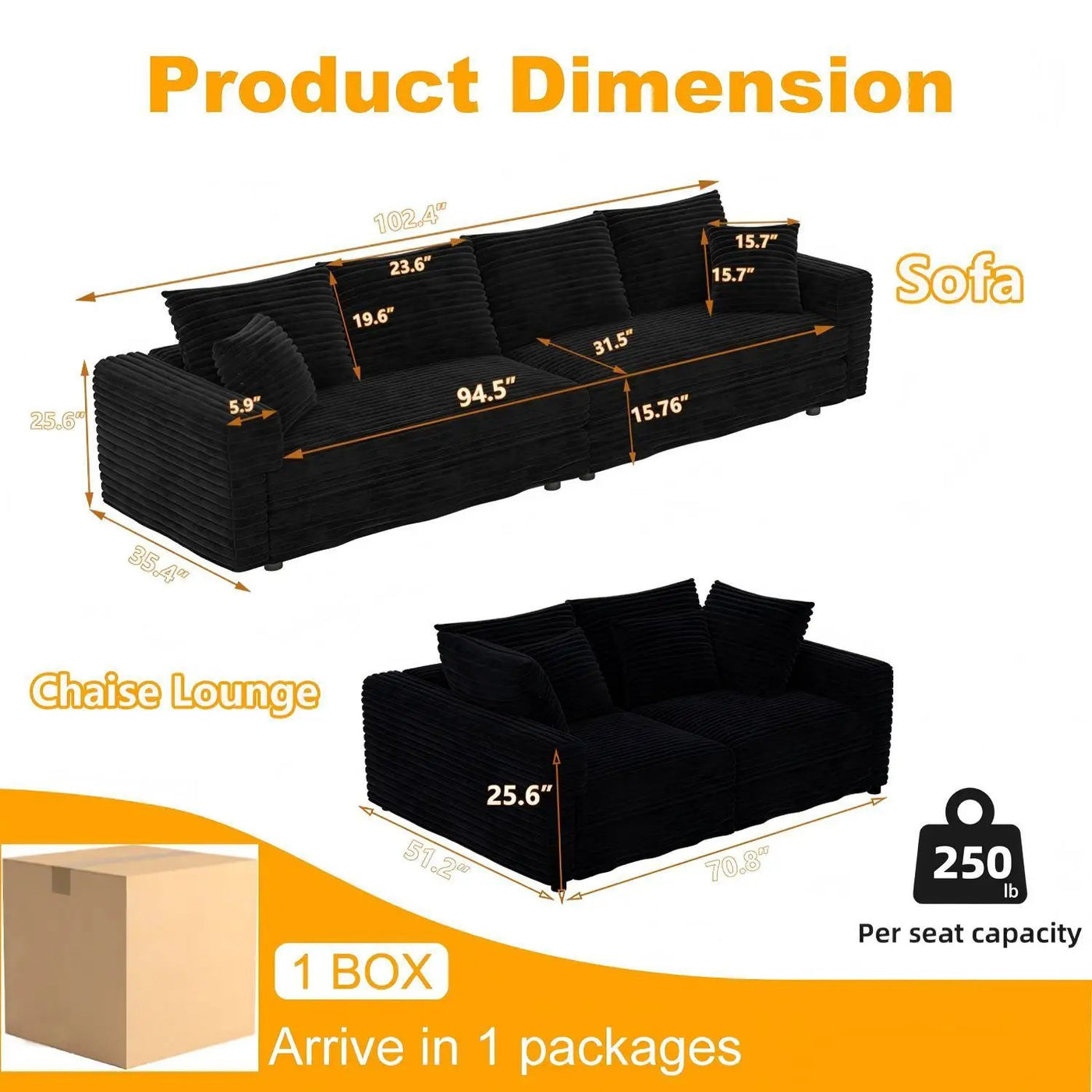 4 Seat Sofa, Deep Seat Couches With Soft Pillows by HouseOfZazla