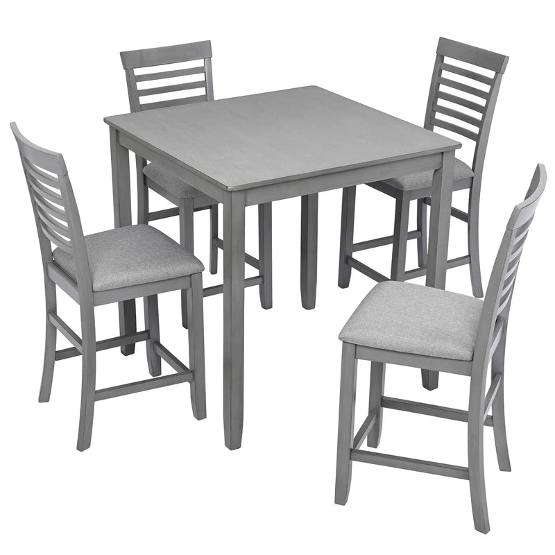 5 Piece Dining Table Set, Wooden Dining Square Table Set For 4, Counter Height Kitchen Table Set With Square Table And 4 Upholstered Chairs - Gray by Unique Piece Furniture