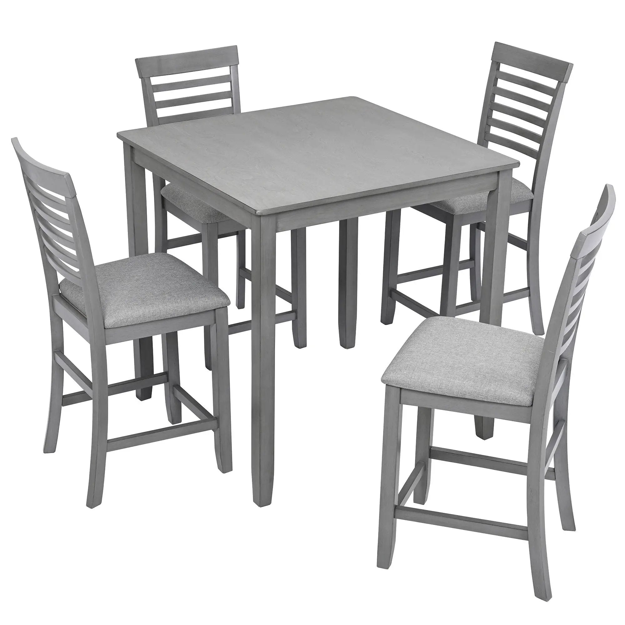5 Piece Dining Table Set, Wooden Dining Square Table Set For 4, Counter Height Kitchen Table Set With Square Table And 4 Upholstered Chairs - Gray by HouseOfZazla