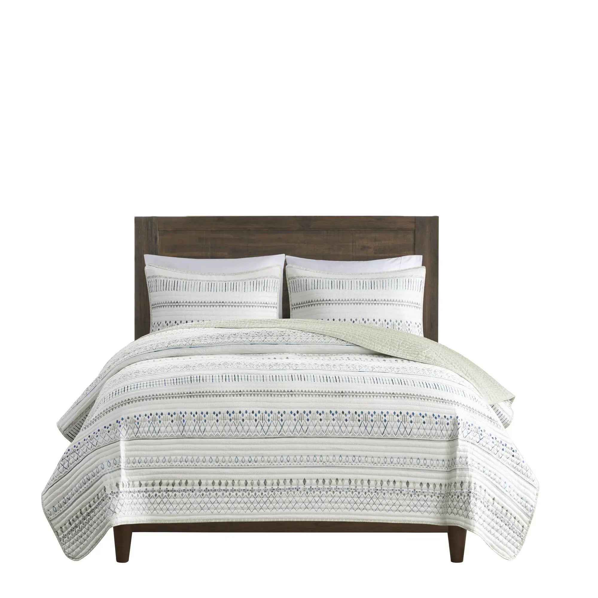 3 Piece Seersucker Quilt Set Taupe Blue King Cal King by HouseOfZazla