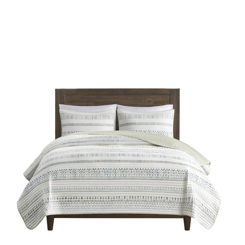 3 Piece Seersucker Quilt Set Taupe Blue King Cal King by HouseOfZazla