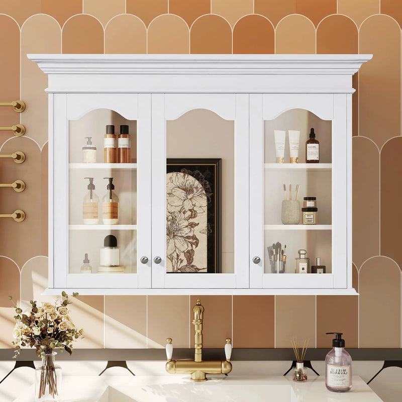 Medicine Cabinet With Mirror Door And Adjustable Shelves, Wall-Mounted Bathroom Storage Cabinet - White by Unique Piece Furniture