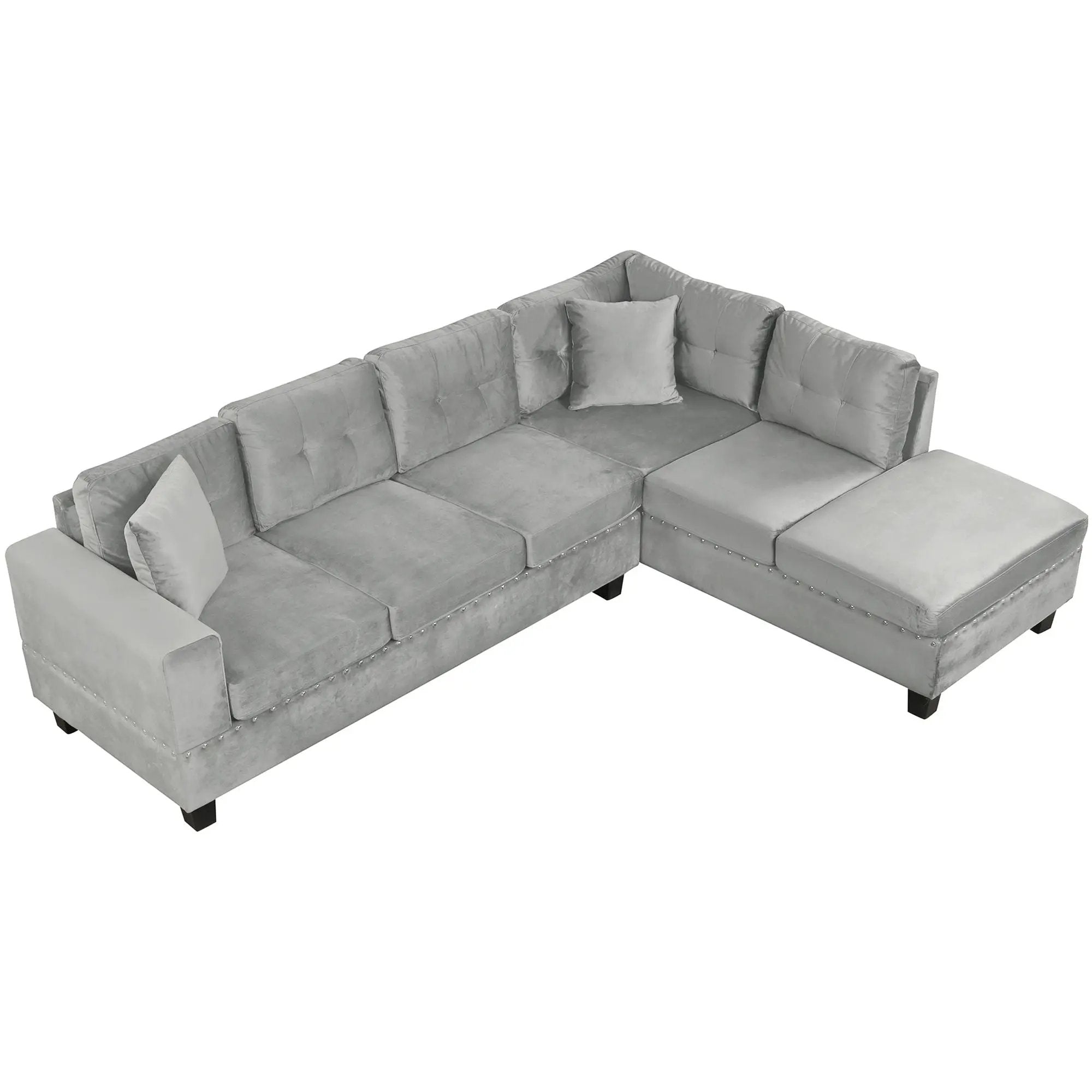 Modern Sectional Sofa With Storage Ottoman, L - Shape Couch With 2 Pillows And Cup Holders by HouseOfZazla