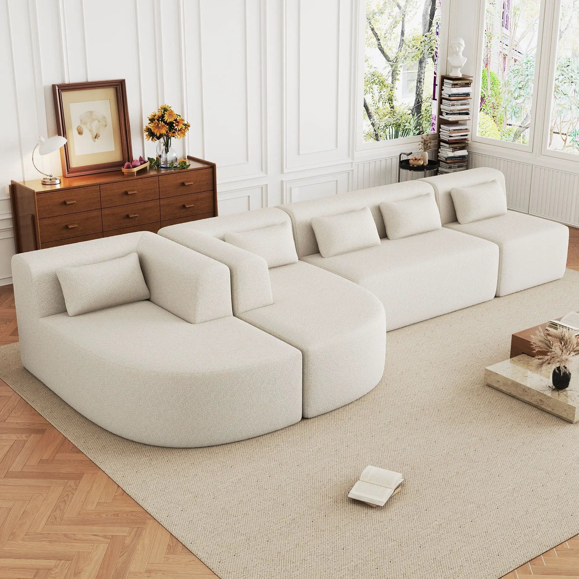 Upholstered Sofa Free Combined Sofa Couch With 2 Chaise Lounge And Five Back Pillows For Living Room by Unique Piece Furniture