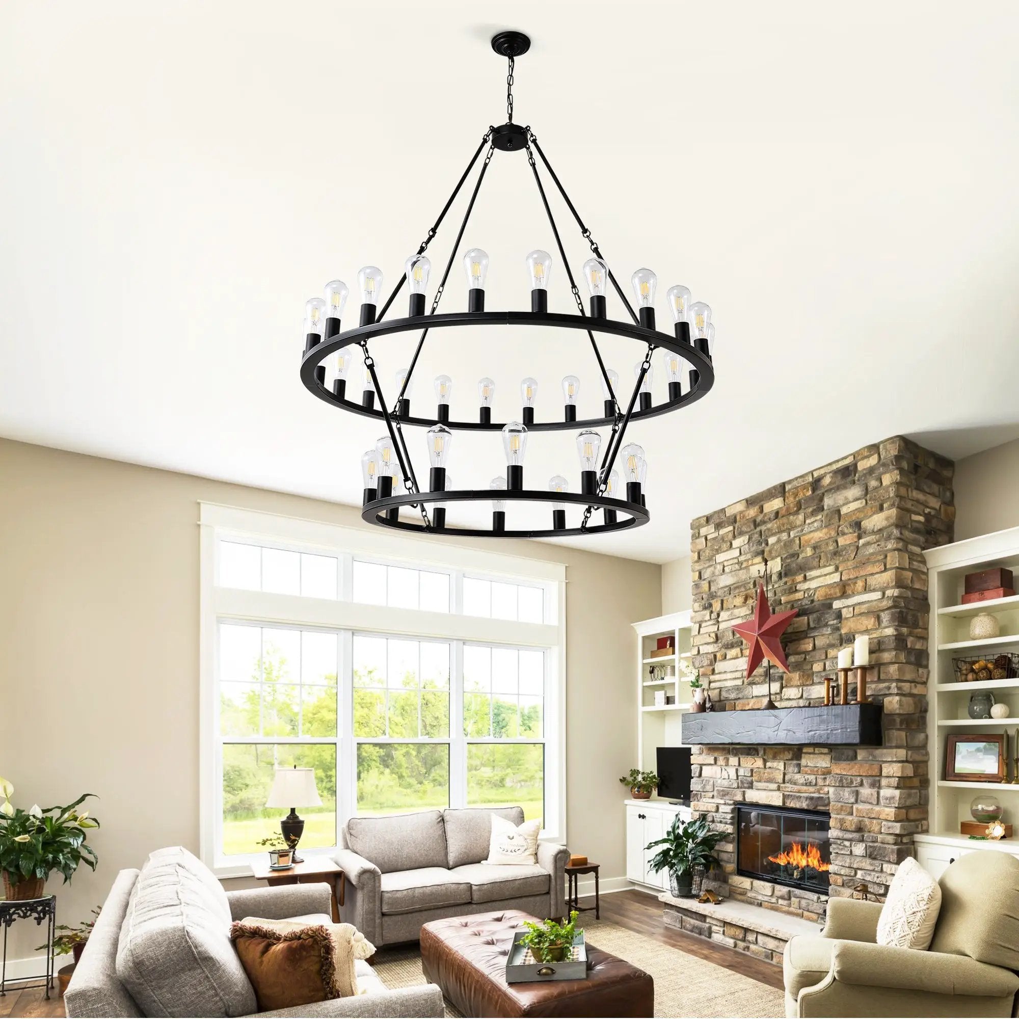 52 Inch Black Wagon Wheel Chandelier, 36-Lights by HouseOfZazla