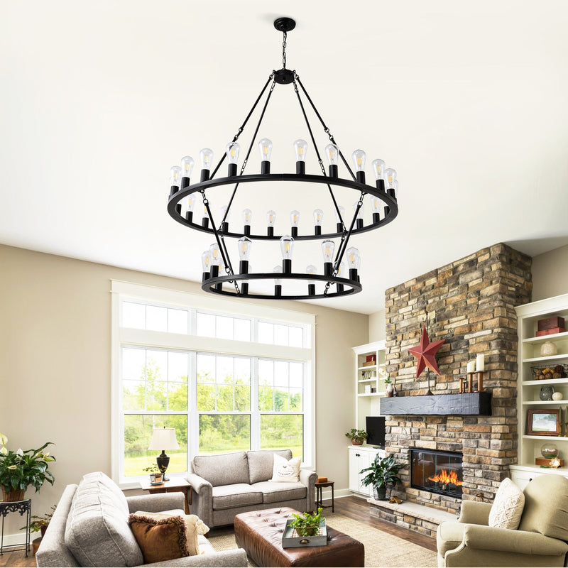 52 Inch Black Wagon Wheel Chandelier, 36-Lights by HouseOfZazla