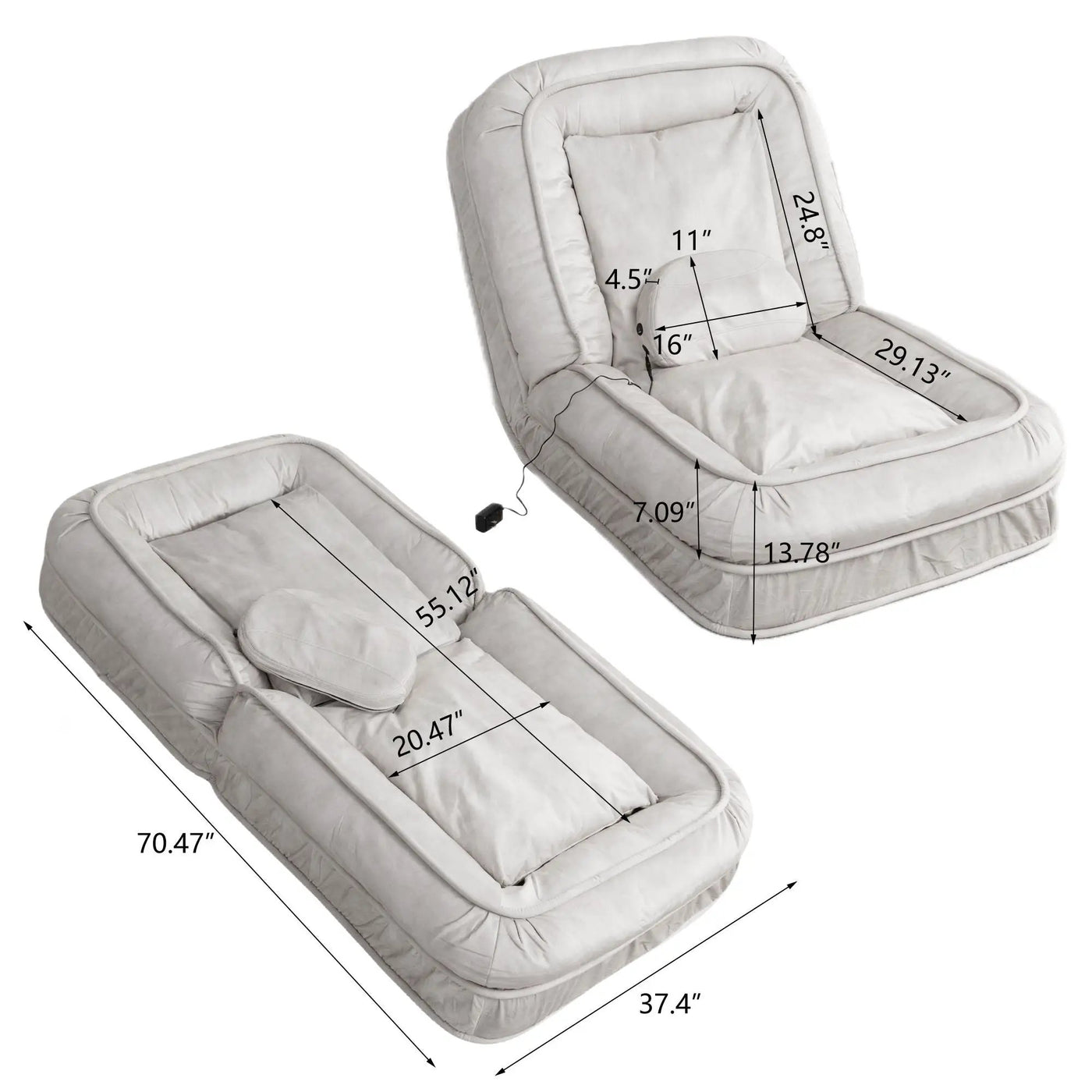 Upholstered Human Dog Bed And Pets, Bean Bag Floor Sofa With Massage Pillow, 5 Adjustable Positions & 2 Soft Pillows by Unique Piece Furniture
