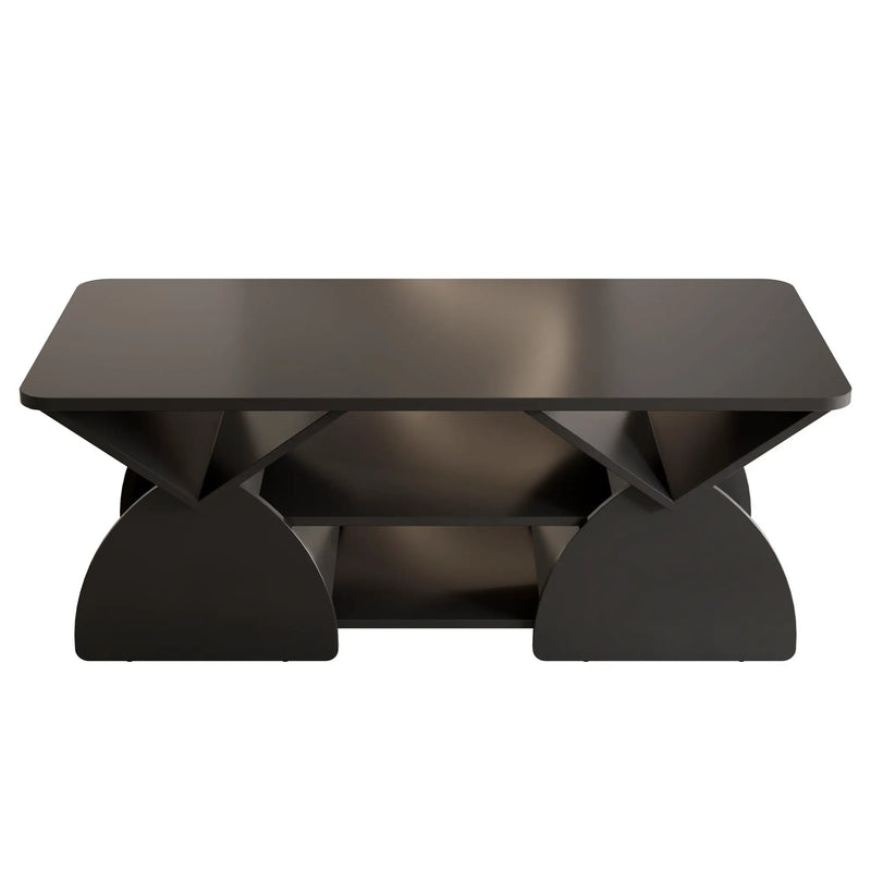 Geometric Engineered Coffee Table with Rounded Corners and Open Shelves by HouseOfZazla