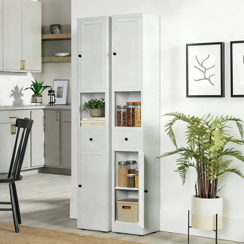 Tall Bathroom Storage Cabinet, 5-Tier Narrow With 2 Doors & Adjustable Shelves, Freestanding - White by HouseOfZazla
