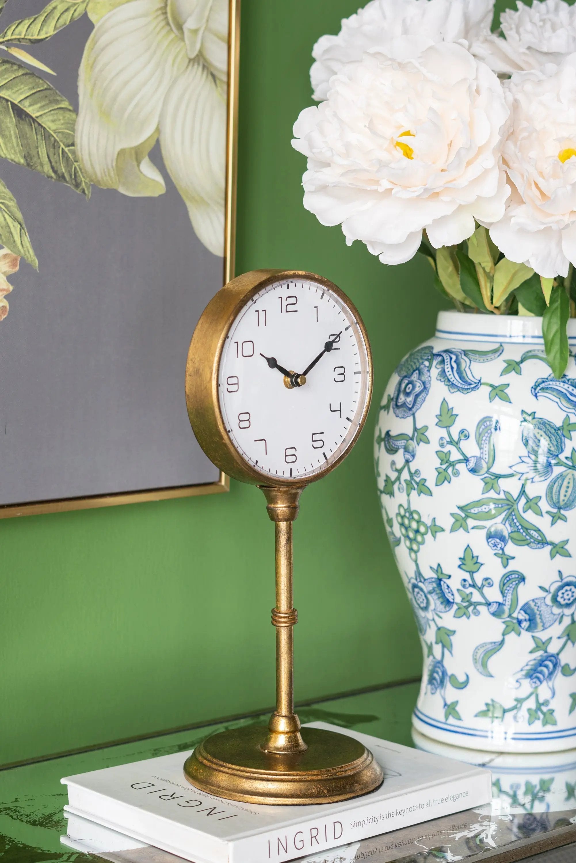 6.5x5.9x15.2' Vintage Inspired Gold Iron Table Clock by HouseOfZazla