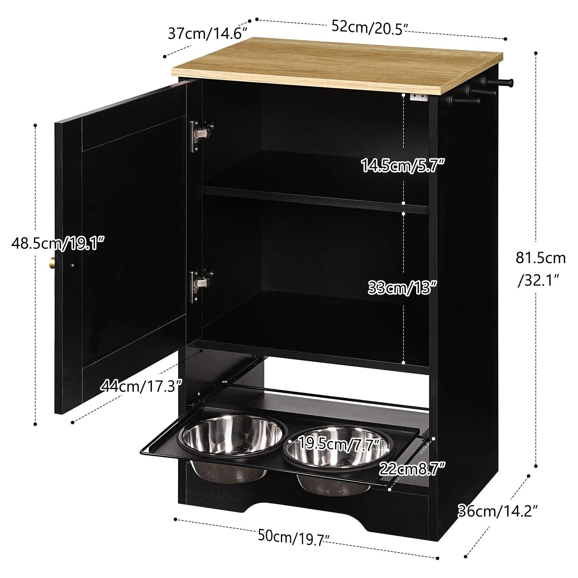 Feeding Station with 1 Storage Cabinet Black by HouseOfZazla