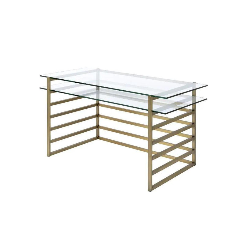 Shona - Writing Desk - Clear Glass Top & Antique Gold by Unique Piece Furniture