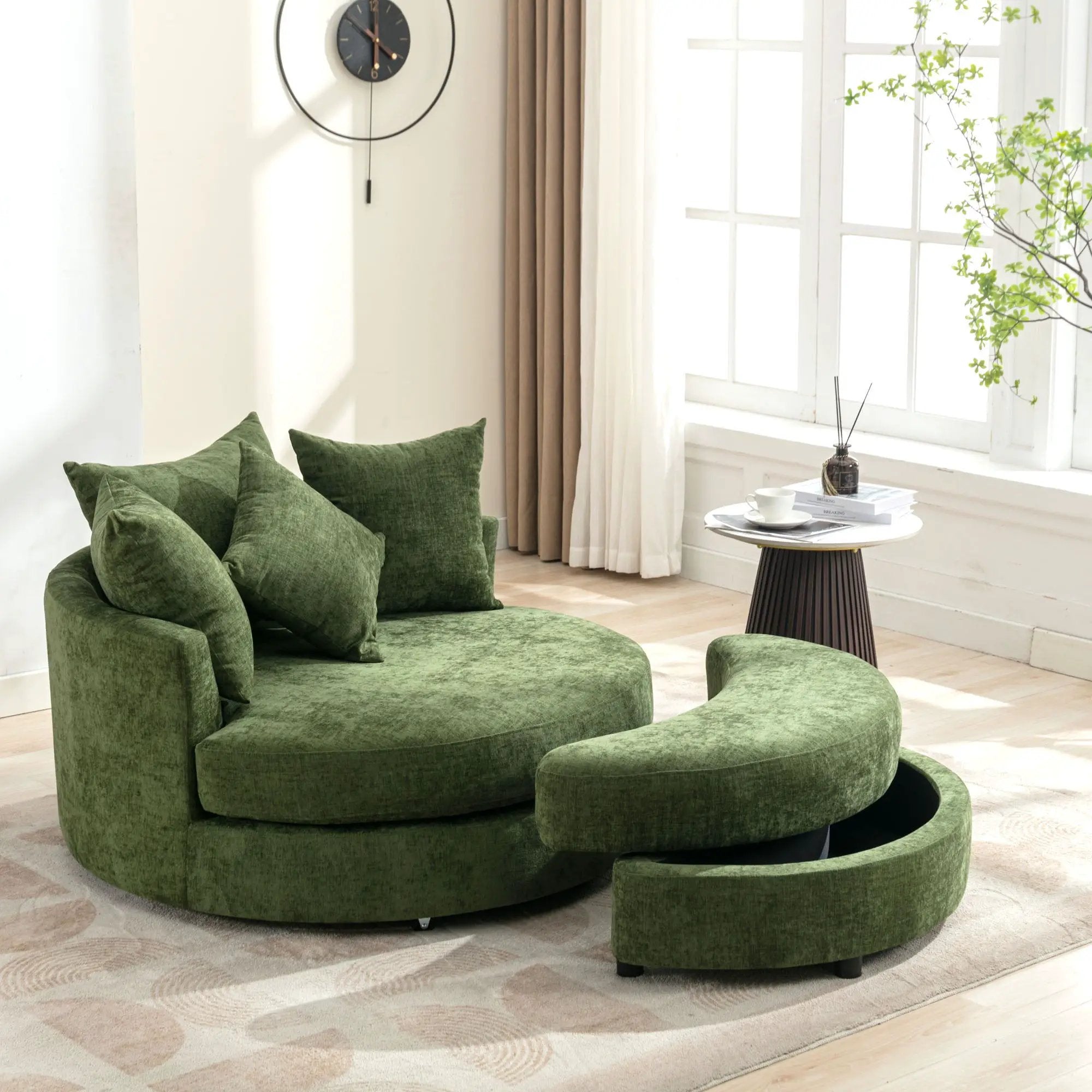360° Swivel Accent Barrel Chair With Storage Ottoman & 4 Pillows, Modern Leisure Chair Round Accent For Living Room by HouseOfZazla