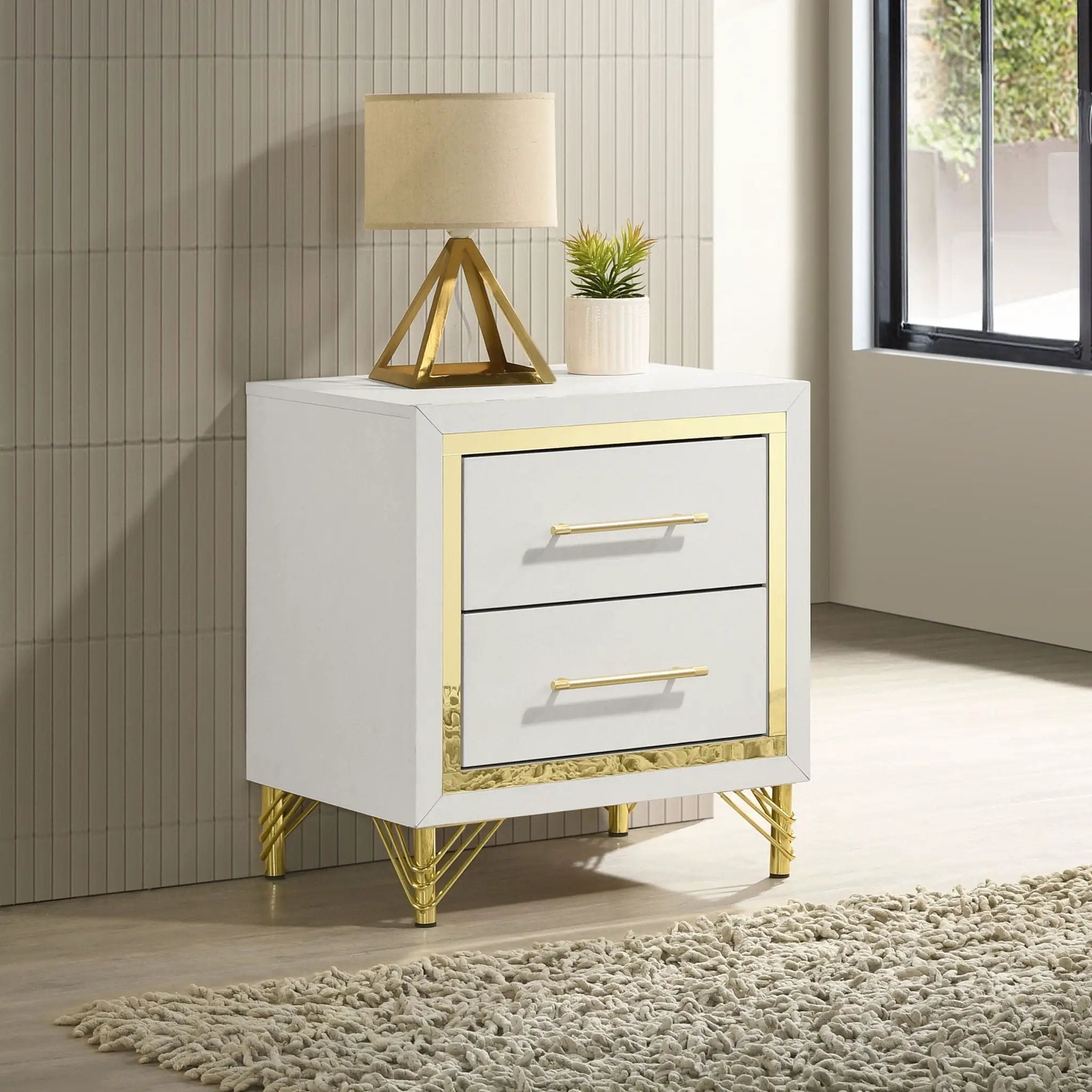 Chesney - 2 Drawer Nightstand With Trim, Bedroom Side Table - White by HouseOfZazla