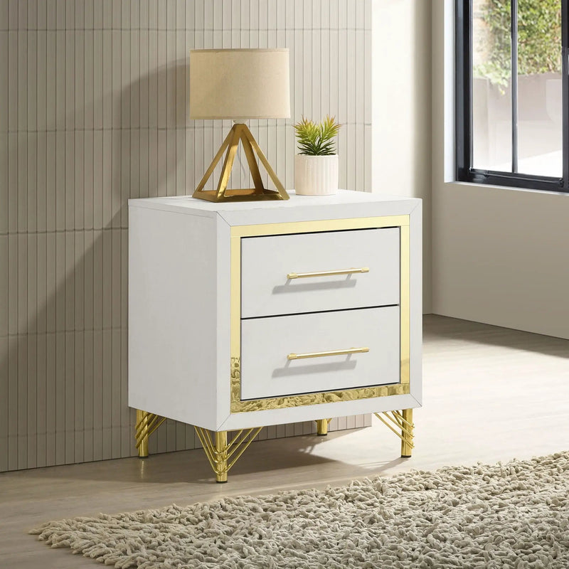 Chesney - 2 Drawer Nightstand With Trim, Bedroom Side Table - White by HouseOfZazla