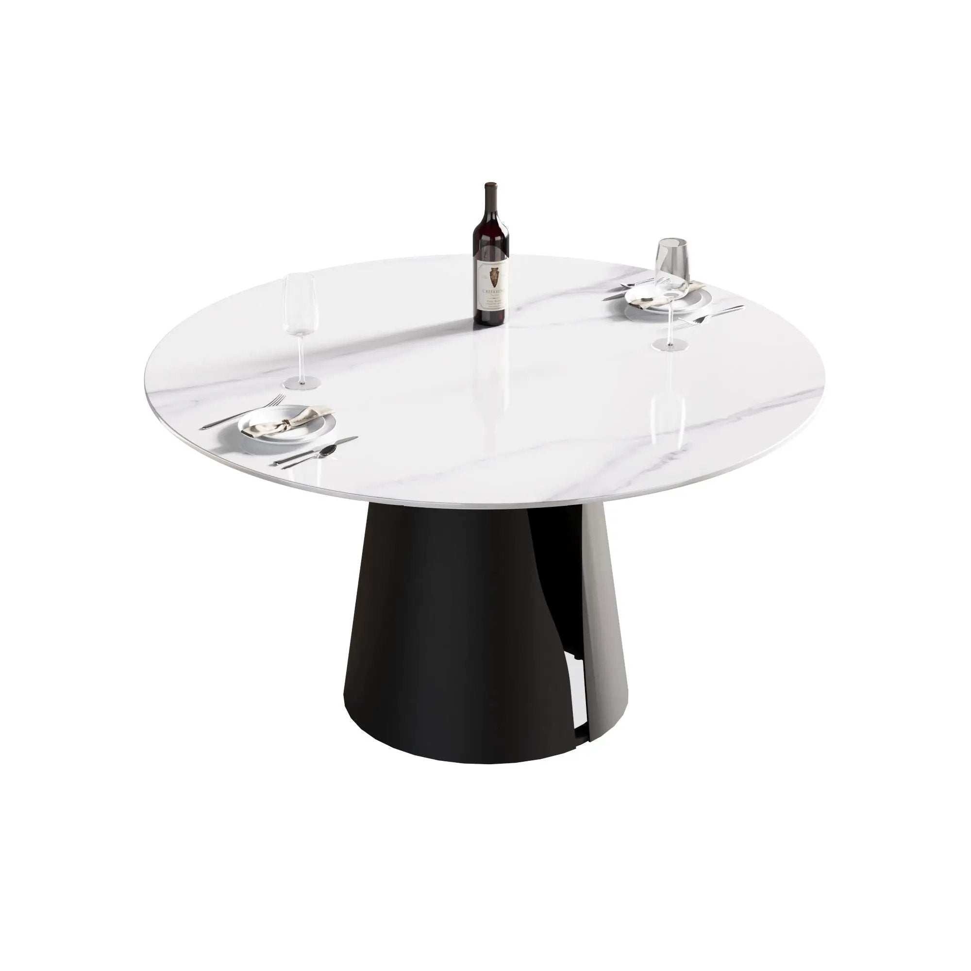 53.15" Modern Artificial Stone Round Carbon Steel Base Dining Table, Can Accommodate 6 People - White / Black by Unique Piece Furniture